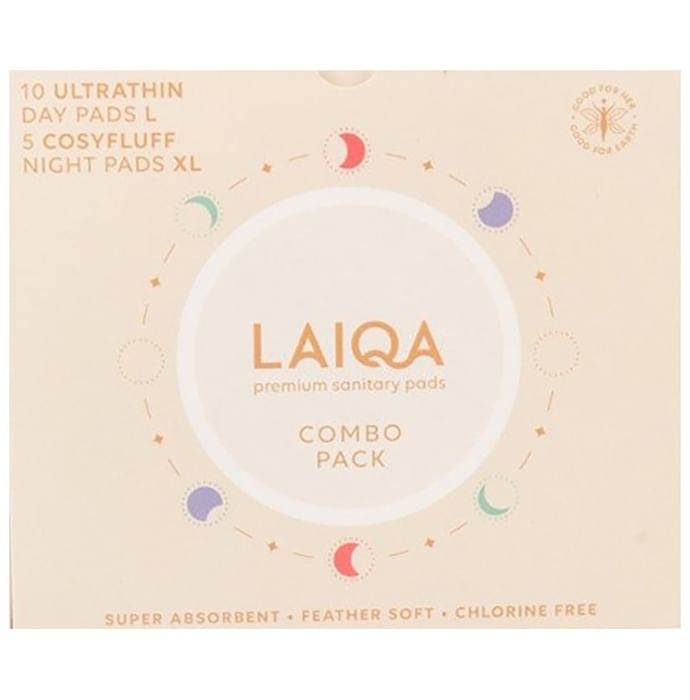 Laiqa Premium Sanitary Pads Combo Pack (20L + 10XL) with 4 Panty Liner Free - Classic Derma