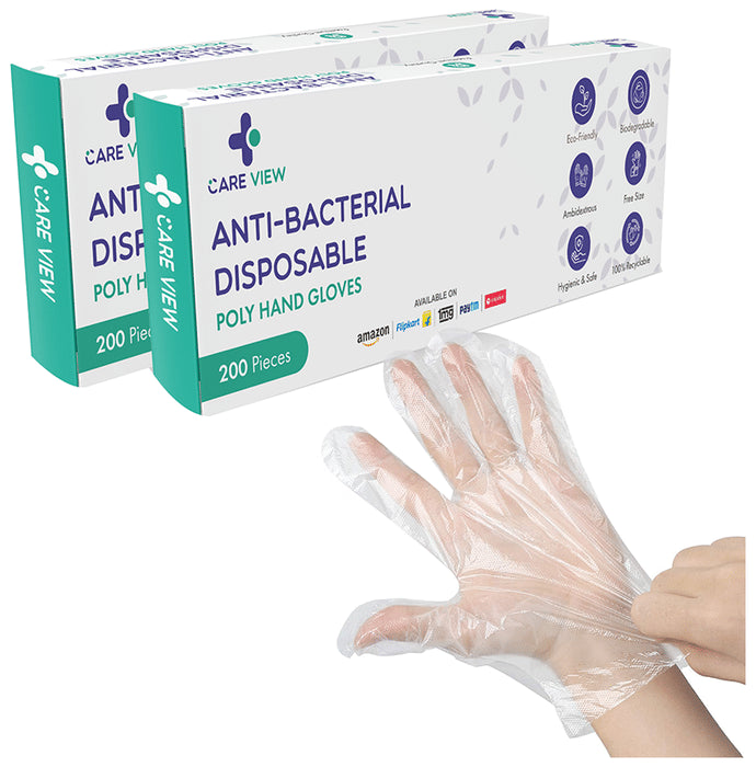 Care View Anti-Bacterial Disposable Poly Hand Glove (200 Each) - Classic Derma