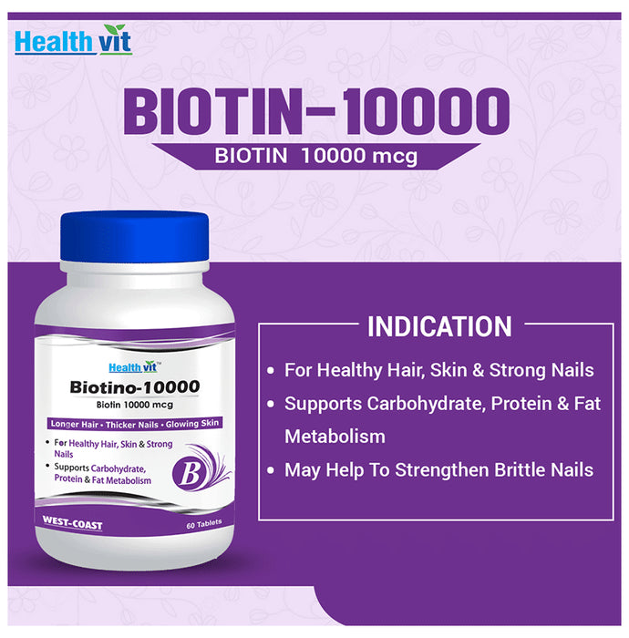 HealthVit Biotino 10000mcg | For Hair, Nails & Skin Health | Tablet