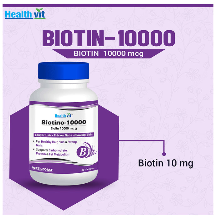 HealthVit Biotino 10000mcg | For Hair, Nails & Skin Health | Tablet