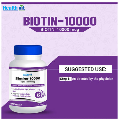 HealthVit Biotino 10000mcg | For Hair, Nails & Skin Health | Tablet