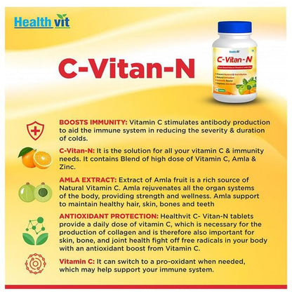 HealthVit C-Vitan-N Natural Vitamin C and Zinc 1000mg Tablet