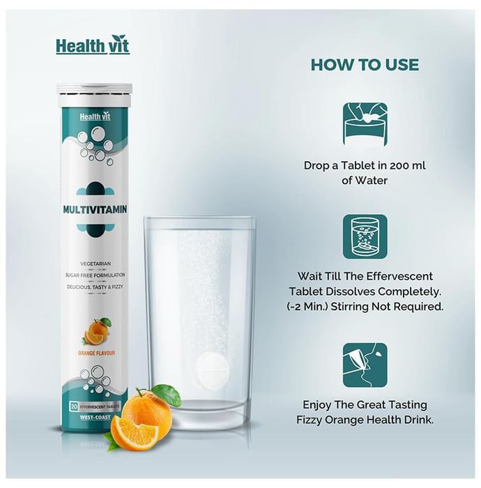 HealthVit Multivitamin Supplements Orange Sugar Free Effervescent Tablet