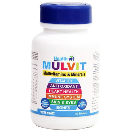 HealthVit Mulvit Multivitamins, Minerals & Antioxidants | For Skin, Eyes, Bones, Heart & Immunity | Tablet - Classic Derma
