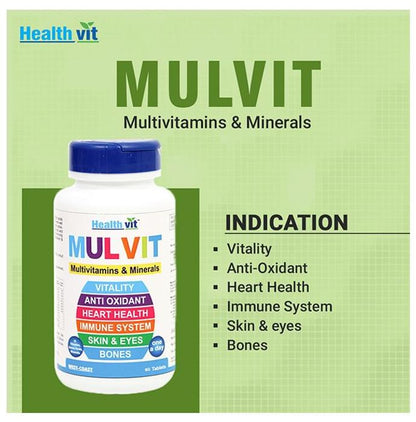 HealthVit Mulvit Multivitamins, Minerals & Antioxidants | For Skin, Eyes, Bones, Heart & Immunity | Tablet