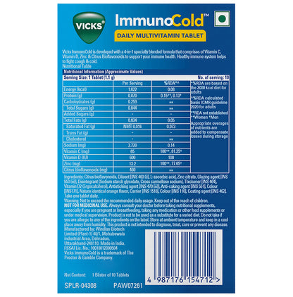 Vicks ImmunoCold Daily Multivitamin with Zinc for Immunity | Fights Cough & Cold | Tablet