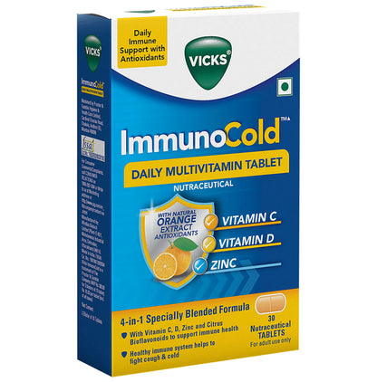 Vicks ImmunoCold Daily Multivitamin with Zinc for Immunity | Fights Cough & Cold | Tablet - Classic Derma