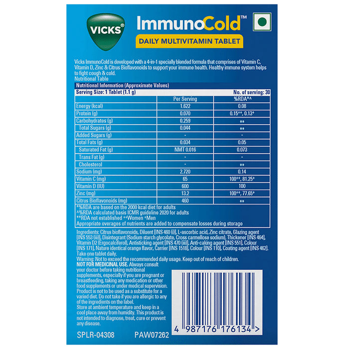 Vicks ImmunoCold Daily Multivitamin with Zinc for Immunity | Fights Cough & Cold | Tablet