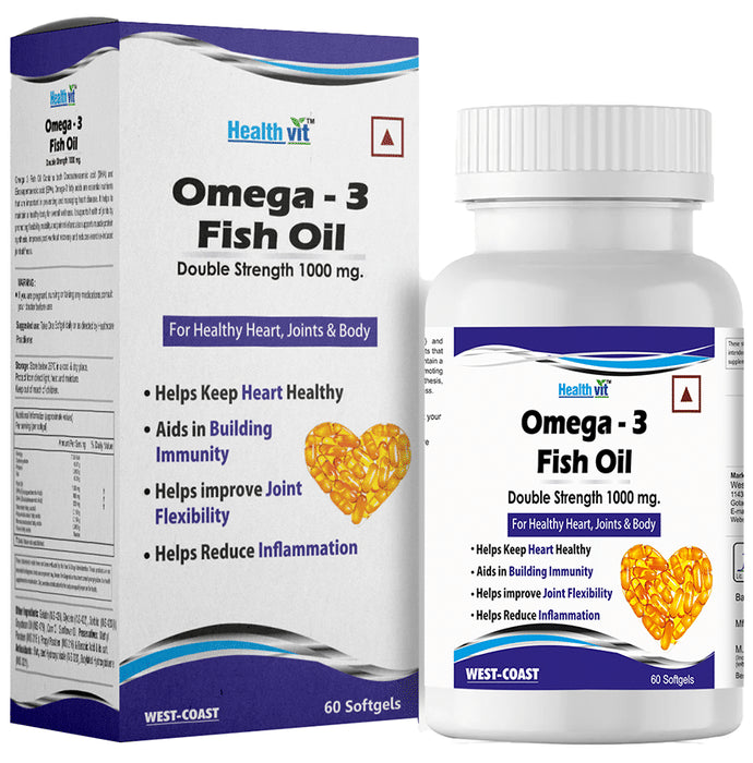 HealthVit Omega-3 Fish Oil 1000mg | EPA Softgel | For Heart & Joints Health - Classic Derma