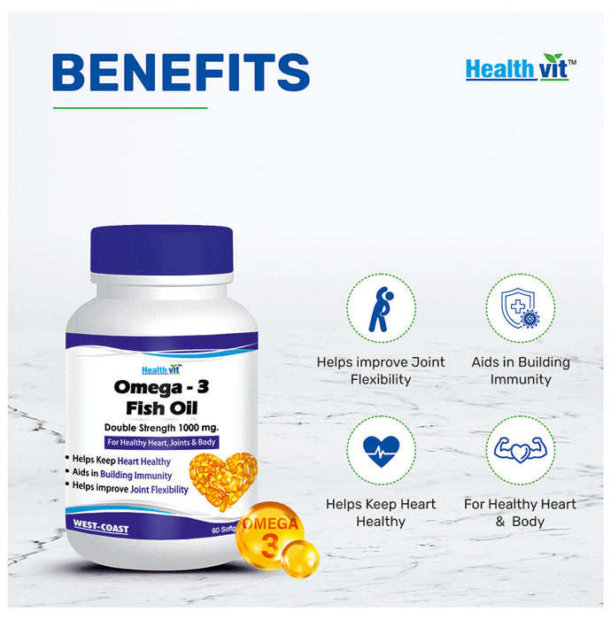 HealthVit Omega-3 Fish Oil 1000mg | EPA Softgel | For Heart & Joints Health