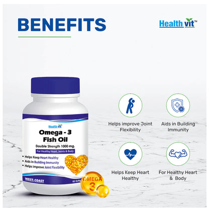 HealthVit Omega-3 Fish Oil 1000mg | EPA Softgel | For Heart & Joints Health
