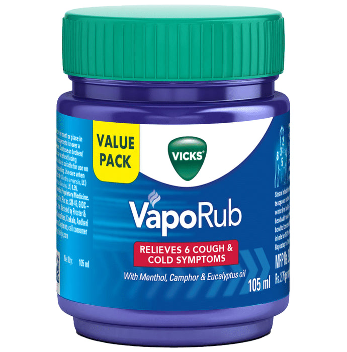 Vicks Vaporub Balm with Menthol, Camphor & Eucalyptus Oil | Relieves 6 Symptoms of Cough & Cold | Goodness of Ayurveda - Classic Derma