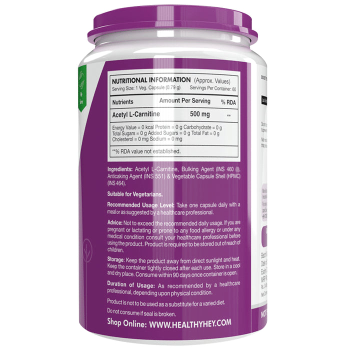 HealthyHey Acetyl L-Carnitine (ALCAR) Vegetable Capsule
