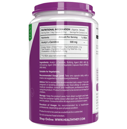 HealthyHey Acetyl L-Carnitine (ALCAR) Vegetable Capsule