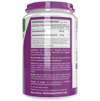 HealthyHey Glucosamine HCL+ Boswellia Vegetable Capsules