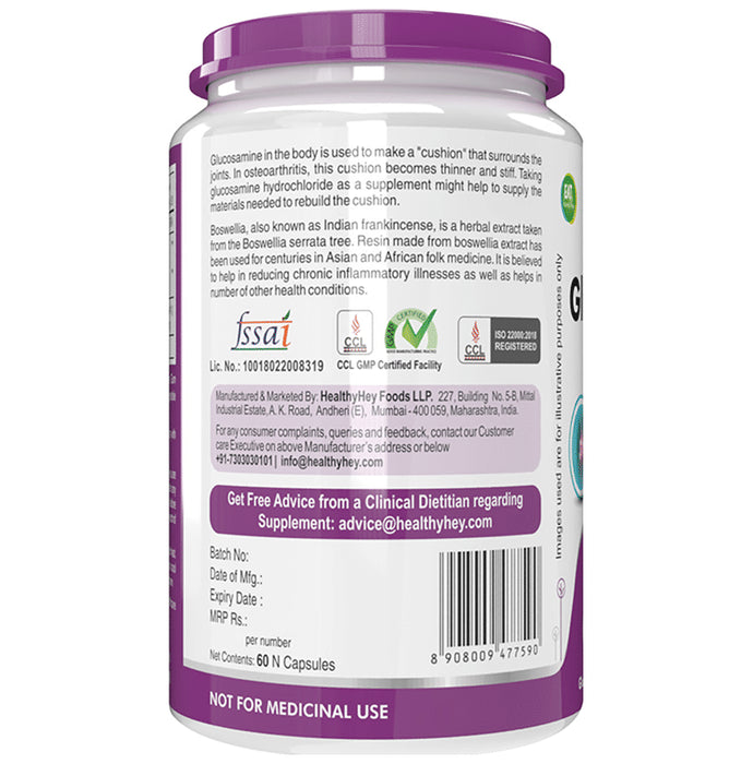 HealthyHey Glucosamine HCL+ Boswellia Vegetable Capsules