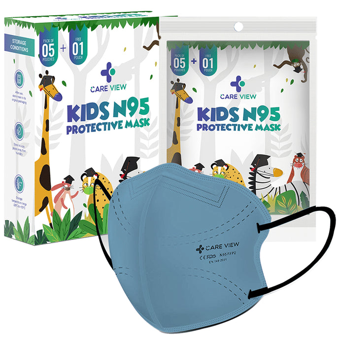 Care View Kids N95 Face Mask with 5 Layered Filtration DRDO SITRA BIS ISI Certified Mask Grey - Classic Derma