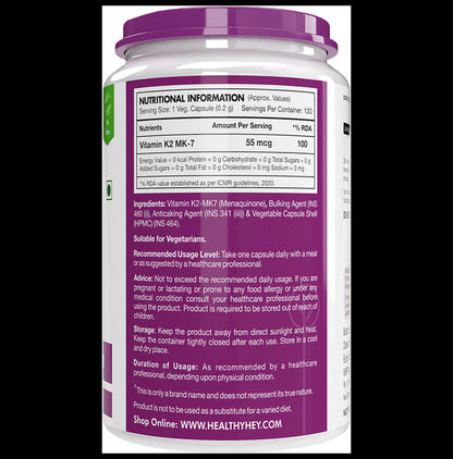 HealthyHey Nutrition 55mcg of Vitamin K2 MK 7 | Vegetable Capsule for Bone Health