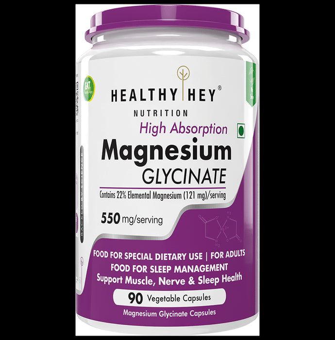 HealthyHey Nutrition Magnesium Glycinate 550mg | Veg Capsule for Muscles, Nerves & Sleep Support - Classic Derma