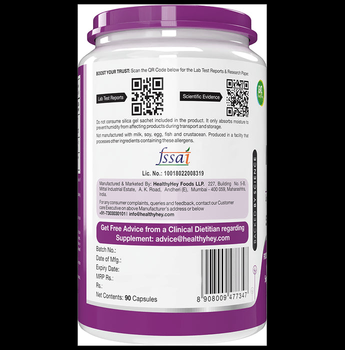 HealthyHey Nutrition Magnesium Glycinate 550mg | Veg Capsule for Muscles, Nerves & Sleep Support