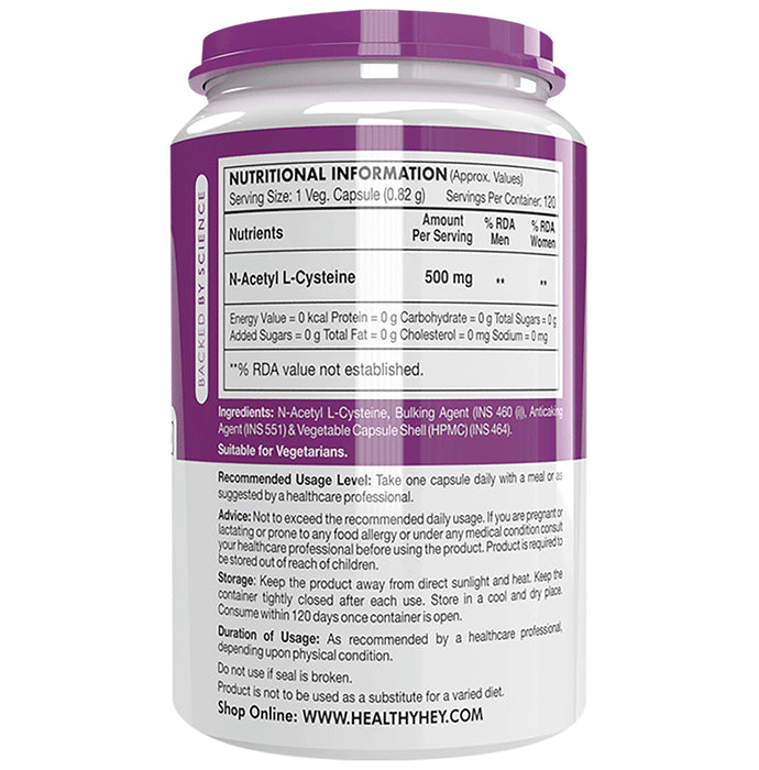 HealthyHey Nutrition N-Acetyl L-Cysteine 500mg for Healthy Respiratory Function | Capsule