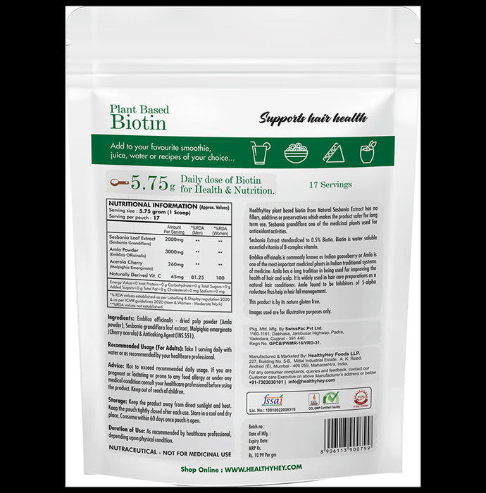 HealthyHey Organic Plant Based & Naturally Sourced Biotin Powder