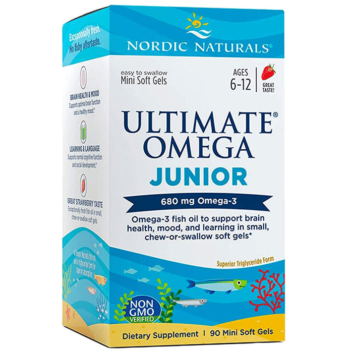 Nordic Naturals 6 to 12 Yrs Ultimate Omega 3 680mg Junior Mini Soft Gel Supports Brain Health and Mood Strawberry - Classic Derma