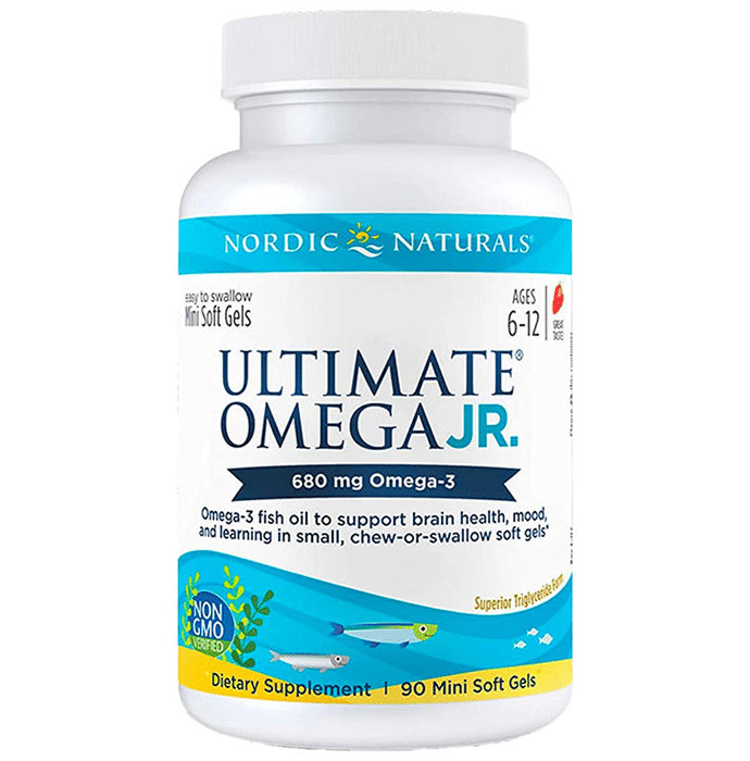 Nordic Naturals 6 to 12 Yrs Ultimate Omega 3 680mg Junior Mini Soft Gel Supports Brain Health and Mood Strawberry