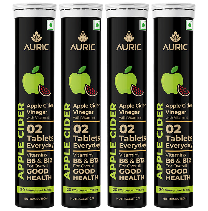 Auric Apple Cider Vinegar Effervescent Tablet with Vitamins B6, B12 (20 Each) - Classic Derma