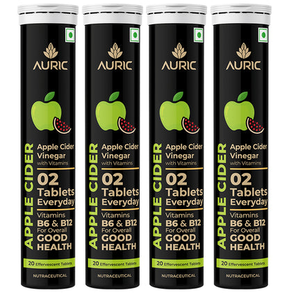 Auric Apple Cider Vinegar Effervescent Tablet with Vitamins B6, B12 (20 Each) - Classic Derma