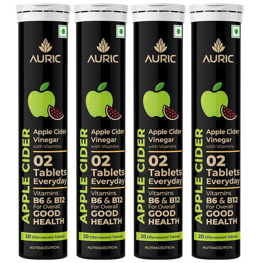 Auric Apple Cider Vinegar Effervescent Tablet with Vitamins B6, B12 (20 Each) - Classic Derma