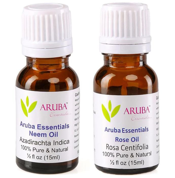 Aruba Essentials Combo Pack of Neem Oil and Rose Oil (15ml Each) - Classic Derma