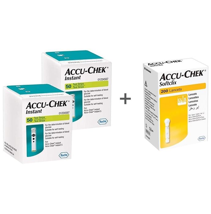 Accu-Chek Combo Pack of 2 Pack Instant 50 Test Strip & 1 Pack 200 Softclix Lancet - Classic Derma