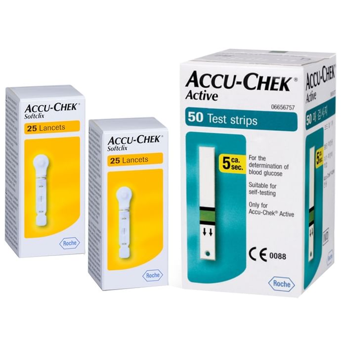 Accu-Chek Combo Pack of Active 50 Test Strip & 2 Pack of Softclix Lancet (25 Each) - Classic Derma
