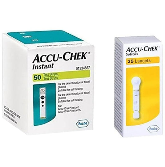 Accu-Chek Combo Pack of Instant 50 Test Strip & 2 Pack Softclix Lancet (25 Each) - Classic Derma