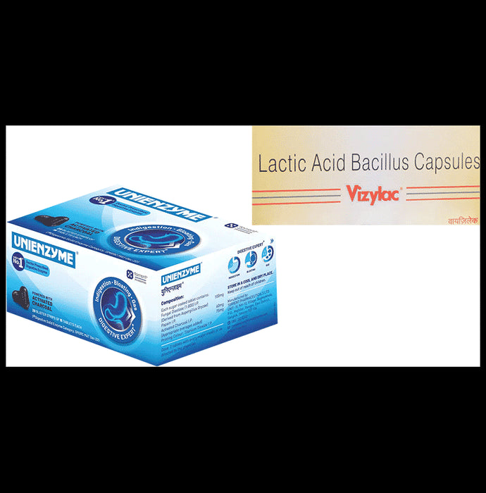 Combo of Pack Unienzyme Tablet (15) & Vizylac Lactic Acid Bacillus for Gut Health | Capsule (15) - Classic Derma