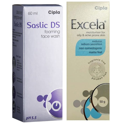 Combo Pack of Excela Moisturiser 50gm & Saslic DS Foaming Face Wash 60ml - Classic Derma