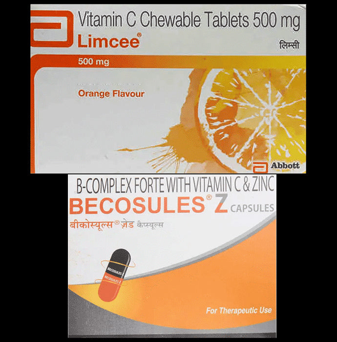 Combo Pack of Limcee Chewable Tablet Orange (15) & Becosules Z Capsule (20) - Classic Derma