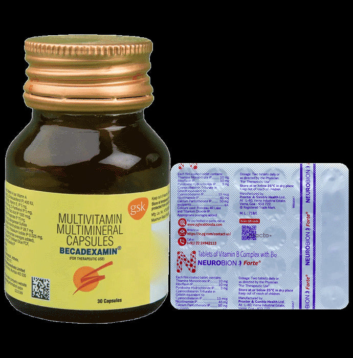 Combo Pack of Neurobion Forte Tablet (30) & Becadexamin Soft Gelatin Capsule (30) - Classic Derma