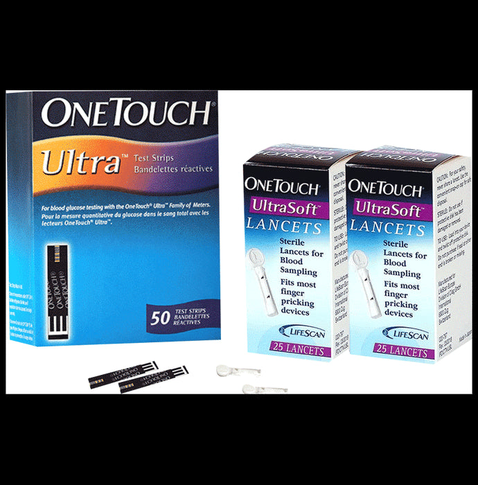 Combo Pack of OneTouch Ultra Test Strip 1 Box (50 Each) & OneTouch Ultrasoft Lancets 2 Box (25 Each) - Classic Derma