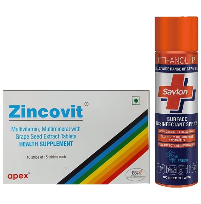 Combo Pack of Savlon Surface Disinfectant Spray 170gm & Zincovit Tablet (15) - Classic Derma