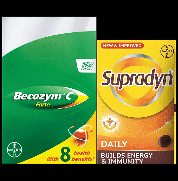 Combo Pack of Supradyn Daily Multivitamin Tablets (15) & Becozym C Forte with Biotin, Vitamin C & B Complex | Tablet (15) - Classic Derma