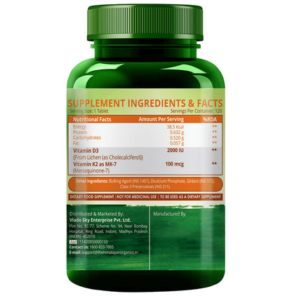 Himalayan Organics Vitamin D3 2000 IU + K2 for Bone Health | Tablet