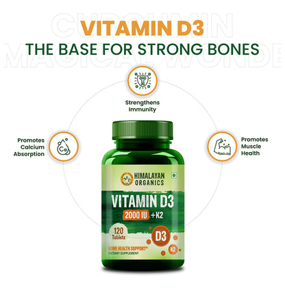 Himalayan Organics Vitamin D3 2000 IU + K2 for Bone Health | Tablet