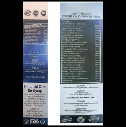 Hindrishi Ayurveda Combo Pack of 2 Bottle of Zero Tar 100% Ayurvedic Syrup & 2 Bottle of Liv Revive Liver Detoxification Syrup (150ml Each)