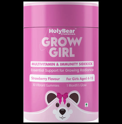 HolyBear GROWGIRL Multivitamin & Immunity Gummies For Girls with Zinc and Iodine Flavour Strawberry - Classic Derma
