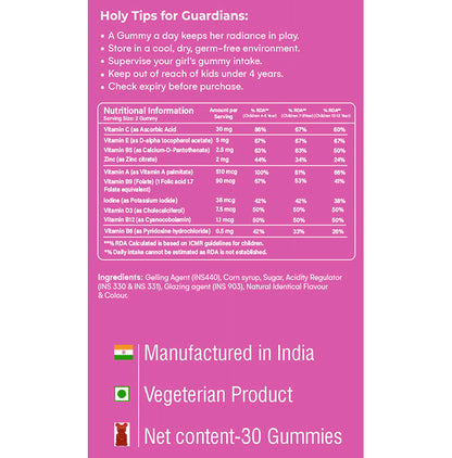 HolyBear GROWGIRL Multivitamin & Immunity Gummies For Girls with Zinc and Iodine Flavour Strawberry