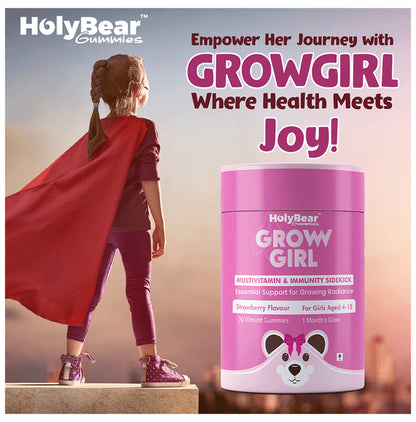 HolyBear GROWGIRL Multivitamin & Immunity Gummies For Girls with Zinc and Iodine Flavour Strawberry