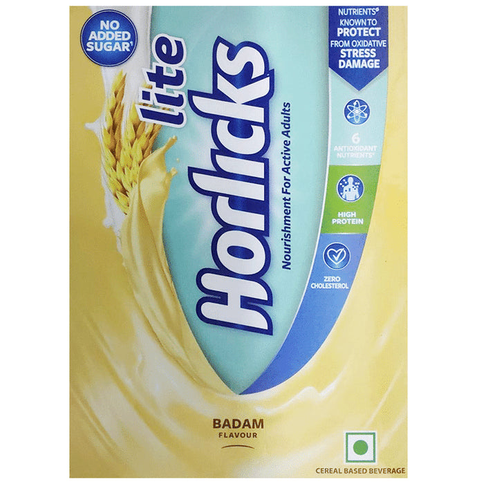 Horlicks Lite with Antioxidant Nutrients, Protein & No Added Sugar for Stamina, Bones, Immunity & Growth Powder Badam - Classic Derma