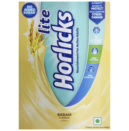 Horlicks Lite with Antioxidant Nutrients, Protein & No Added Sugar for Stamina, Bones, Immunity & Growth Powder Badam - Classic Derma